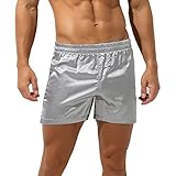  ranrann Homme Caleçon Satin Boxer avec Bulge Pouch Jockstrap Slip Short Elastique Bas de Pyjama Elastique Confortable S-3XL Type B Gris M