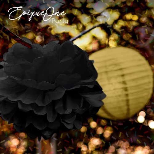 Epiqueone 22 Piece Birthday Decorations Kit; Party Decorations For Birthdays, & More; Tissue Pom Poms & Paper Lanterns (Black, Gold, & White) #TOP7