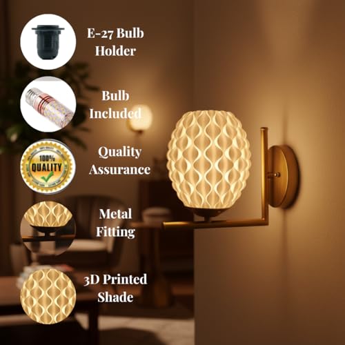 Image of Wall Lamp for Living Room | Wall Light Bedroom, Wall Decor with 7-INCH Unbreakable Polycarbonate Lampshade and Metal Fitting(with Bulb) (Pine L)