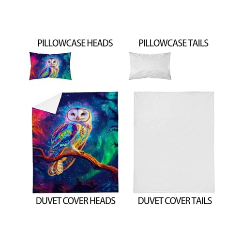 Housse de couette hibou imprimé 3D en microfibre douce avec animaux volants