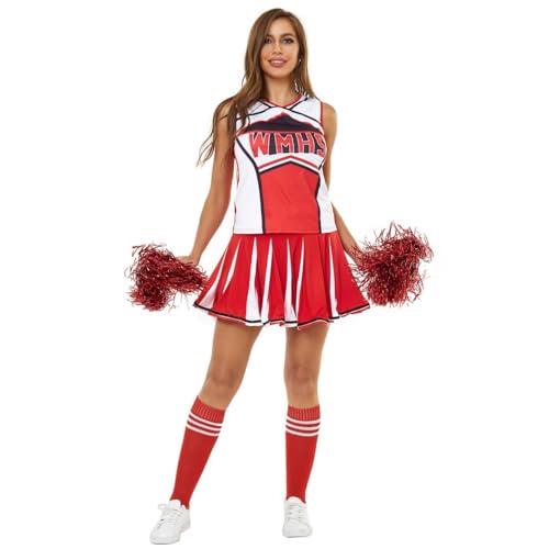OurLore Women\'s High School Musical Cheerio Classic Cheerleader Athletic Sport Uniform Fancy Dress (Red, US 10-12) - Thumbnail 6