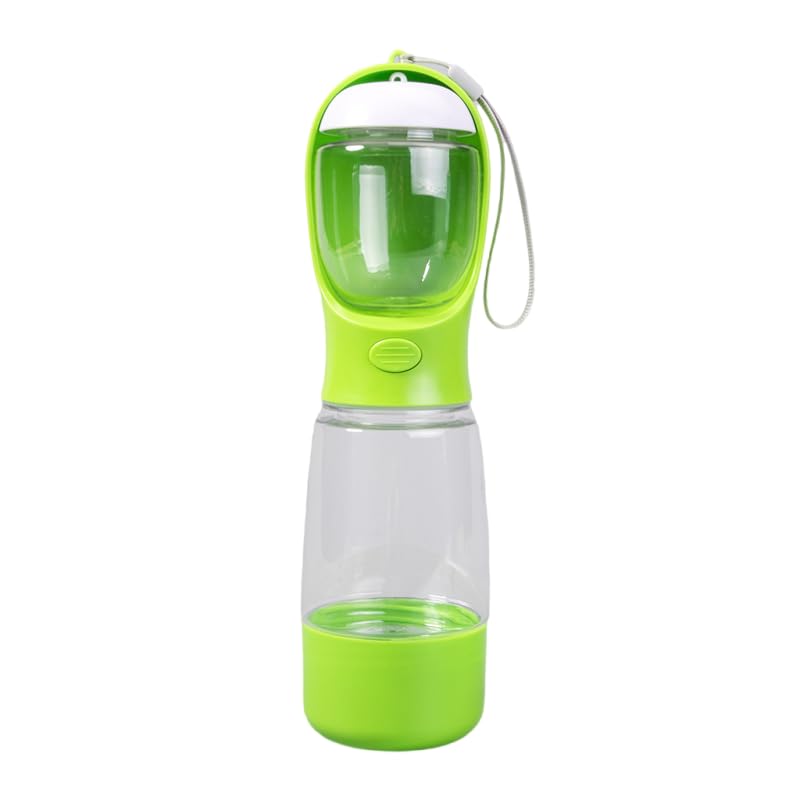 Pet Water Bottle Multifunctional 13oz Water + 6oz Food, Leakproof Portable Dog/Cat Bottle w/Poop Bag Holder-Green