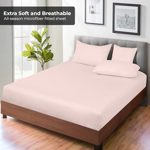 Image of Royale Linens Fitted Sheet King - Ultra Soft 1800 Brushed Microfiber - Hotel Luxury Bottom Sheets - Wrinkle Free & Fade Resistant - Deep Pocket Fitted Sheet Only (King, Pink)