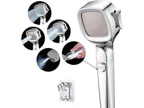 COOLBABY 4 Modes High Pressure Shower Head With Switch On Off Button Sprayer Water Saving Adjustable Shower Nozzle Filter For Bathroom