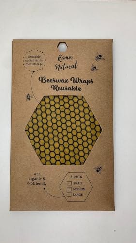 BEE WRAPS - KIT 3 PANOS DE CERA REUTILIZÁVEL - ROMA NATURAL