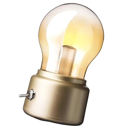 JUXINE Retro Mini LED Tischlampe - USB-aufladbar, Warmlicht, Vintage Design - für Schlafzimmer & Kinderzimme (Gold)
