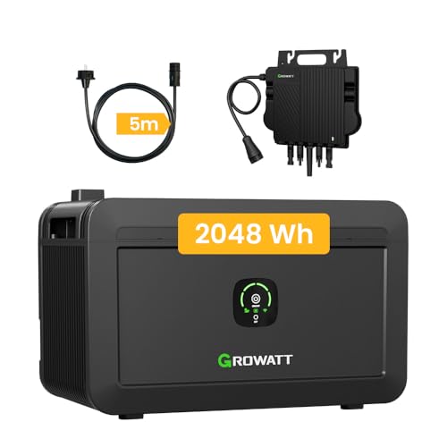 Balkonkraftwerk Speicher Growatt NOAH 2000 Speicher 2048Wh mit1800W PV-Eingangsleistung IP66 und Growatt NEO-800M-X 800W Mikro-Wechselrichter für Balkonkraftwerk (NOAH 2000 * 1+NEO800W+5m Kabel)
