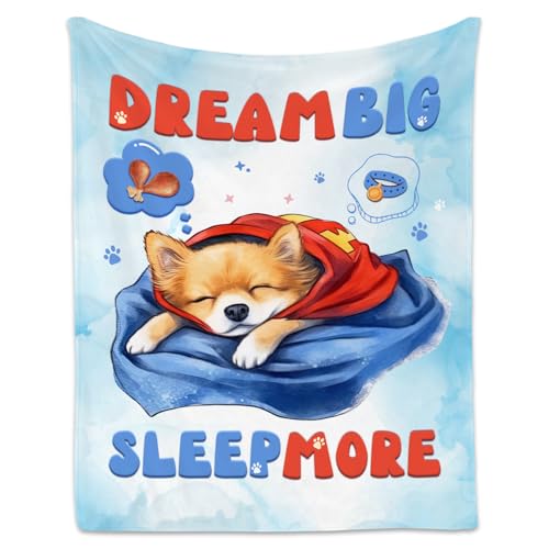 Dog Blanket, Cute Soft Throw Gifts for Kids, Cozy Flannel Throw Blankets for Couch Sofa, Cyan 30"x40"