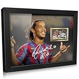 ORIMAMI Soccer Ball Ronaldinho Signed Picture Desktop Framed Photo Gift 8x6 Inches - with 35mm Film Recorded Scene Display,Gifts for Soccer Fans on Birthday Christmas