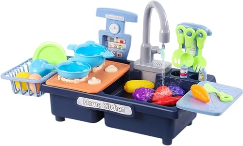 Image of Electric Kitchen Play Sink with Water Circuit, Dishwasher, Toys with Simulated Tap and Included Kitchen Accessories for Children (Blue)