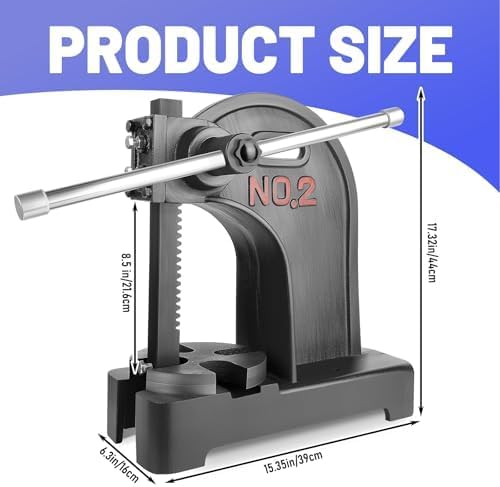 Solid Cast Iron 2 Ton Manual Arbor Press, 8.5" Capacity Desktop Press Machine for Bearing Removal, Metal Stamping, Grommet Setting & Leathercraft, Hardened Steel Ram Workshop Tool