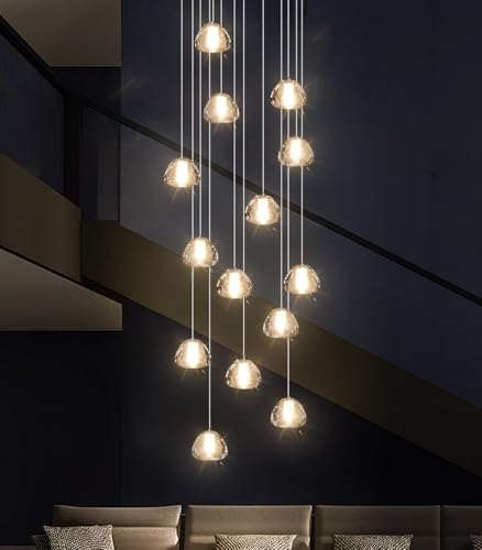 Image of 14-Light Modern Chandeliers for Entrance High Ceiling Chandelier Long Lights Fixture LED Ceiling Light Bubble Crystal for Hallway Foyer Stairwell