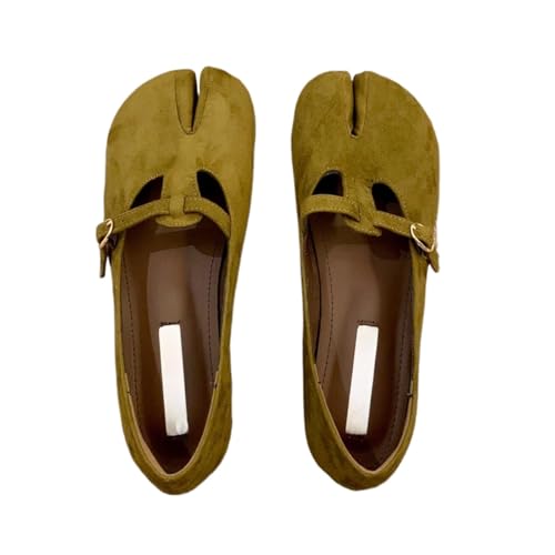 Women's Cute Tabi Shoes Kawaii Mary Jane Flats T-Strap Split Toe Vintage Slip-Ons Round Toe Minimalist Solid Color Shoes
