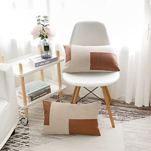 Lihio 2-Pack Throw Pillows Covers Oblong Cushion Covers Decorative Faux Leather Cushion Covers Rectangle Pillow Cases Linen Soft Coach Sofa Chair Home 12X20 Inches Brown #TOP4