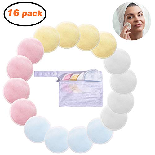 Preisvergleich Produktbild 16 Stücke Wiederverwend Waschbare Abschminkpads aus Bambus und Baumwolle Wiederverwendbare Wattepads Umweltfreundlich Weich Abschminktücher mit Wäschenetz Perfekt für Gesichtsreinigung