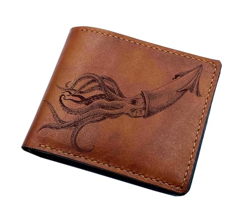 Mayan Corner - Squid handmade wallet, custom genuine leather wallet, Ocean animal gift ideas