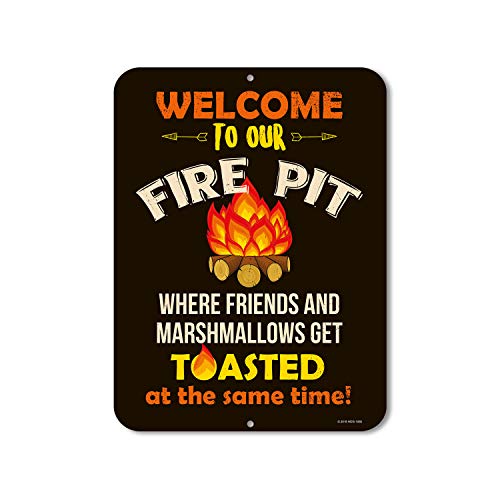 Honey Dew Gifts, Funny Camping Signs, Welcome to our Fire Pit Where Friends and Marshmallows Get Toasted, 9 inch by 12 inch, Camper Decor, HDG-1092