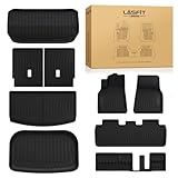 LASFIT 9PCS Floor Mats for Tesla Model Y 7 Seater 2025 2024 2023-2020 All Weather TPE Custom Fit Model Y Interior Accessories Cargo Liners Anti-Slip Waterproof Cargo Trunk Mat with Rear Backrest Mats