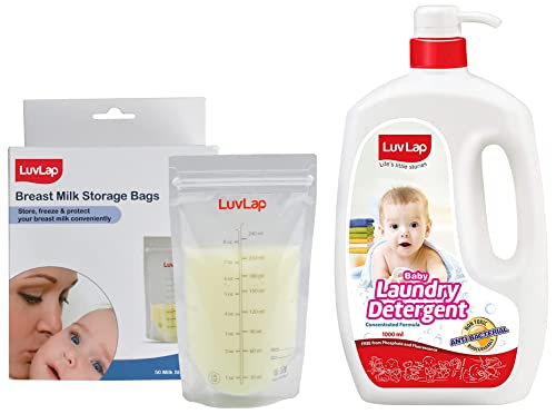 LuvLap Baby Breast Milk Storage Bags (Pack of 50), BPA Free Disposable Milk Freezer Bags for Breast Feeding, Transparent & LuvLap Baby Laundry Liquid Detergent, Food Grade,1000ml (B0B9XV2MJQ) Amazon Price History, Amazon Price Tracker
