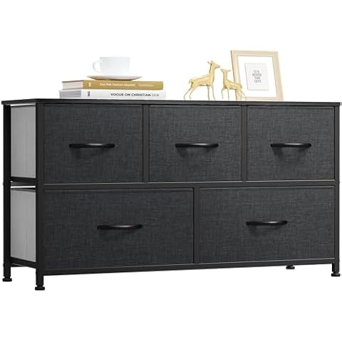 DWVO 5 Dresser for Bedroom, Fabric Dresser with 5 Drawers, Chest of Drawers for Closet, Black Dresser & Chest of Drawers Cover