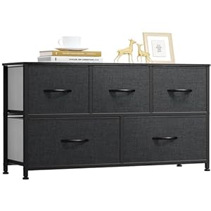 DWVO 5 Dresser for Bedroom, Storage Dresser with 5 Drawers, Black Dresser & Chest of Drawers, Storage Drawer Organizer for Closet, Bedroom, Living Room(Black)