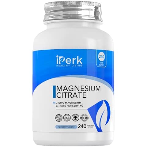 iperk Magnesium Citrate 740mgCapsules Providing 220mg Elemental Magnesium | 240 Vegan Capsules 8-Month Supply - Made in The UK in ISO9001 Facilities Cover