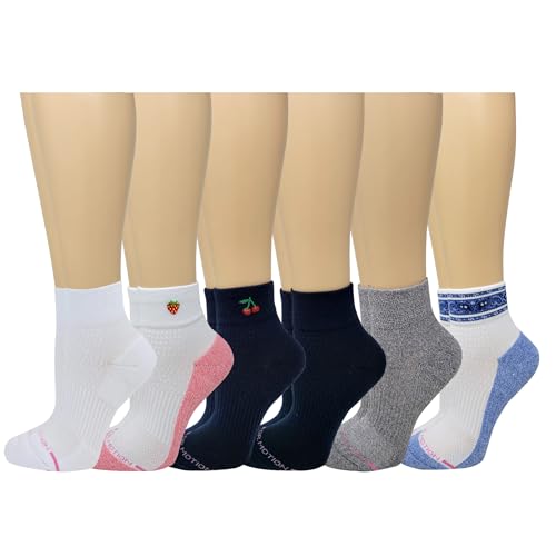 Image of Dr. Motion Compression Quarter Socks For Women With Enhanced Cushion And Breathable Arch Support 6 Pairs