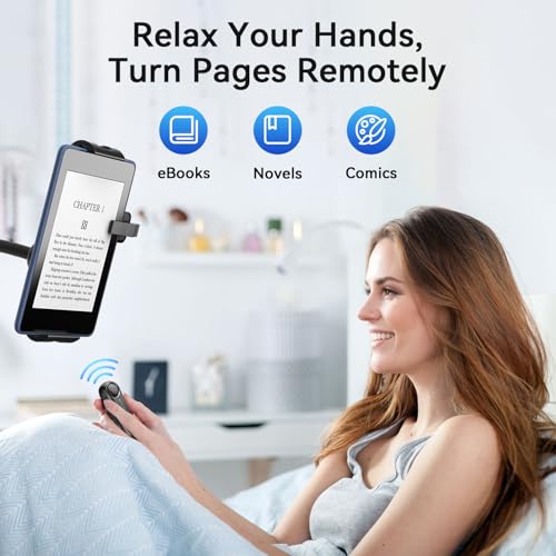 hogance Halterung für Kindle mit Fernbedienung zum Umblättern (HKRC005) für das Lesen im Bett, Freihändiger Schreibtisch mit RF Fernbedienung zum Seitenwenden für iPad/Kindle/Tablets 4,7–10,35 Zoll