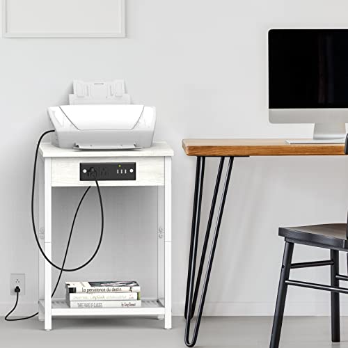 Nightstand With Charging Station, White End Table With Usb Ports And Ac Outlets, Modern Small Bedside Nightstand Table Record Player Stand Table For Bedroom, Living Room, Dorm Room #TOP5