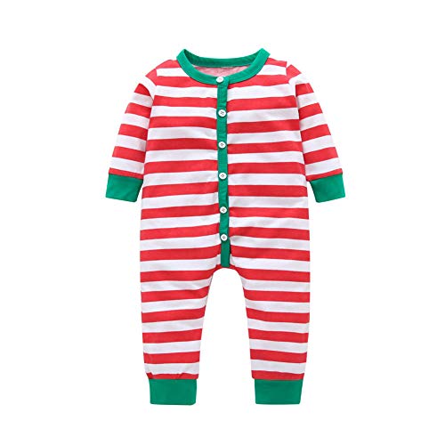 Toddler Baby Girls Boys Christmas Romper Jumpsuit Striped Long Sleeve Xmas Pajamas Homewear Red 12-18 Months