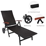 Sonnenliege, Gartenliege klappbar mit Rädern und Armlehne - 4