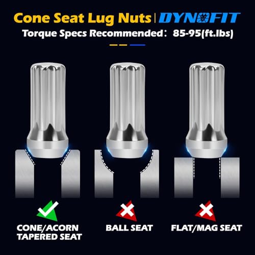 Image of DYNOFIT 14mmx1.5 Wheel Lug Nuts, 32x Chrome M14x1.5 Lug Nut,Conical /Cone Bulge Seat, Closed End Long Extended XL Spline with 1 Socket Key Fits 8 Lug Aftermarket Wheels | Fit 8 Lug Wheels,Conical Bulge Seat,Closed End Chrome Wheel Nuts,for F250 F350,for Silverado 2500 3500 HD