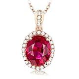 RDSGYZ Collar de oro rosa 750 585 375 con colgante, cadena para mujer de oro rosa, 45 cm, colgante Halo con turmalina roja de 2 quilates y diamante de 0,15 ct, collar de 45 cm para boda, Metal