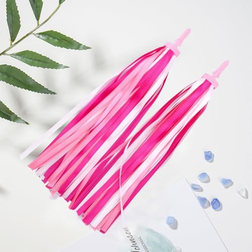 CREATCABIN Pink Bicycle Streamers Bicycle Handlebar Tassels Plastic Decorative Soft Colorful Bike Scooter Handle Bar Grips Ribbon Tassels for Bike Handlebar Scooter Grip DIY Decor Accessories