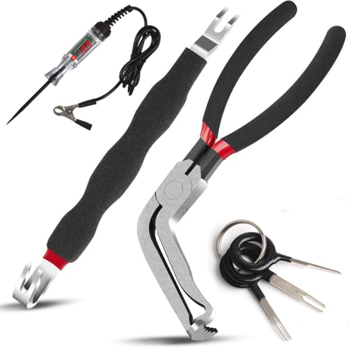 Five-Piece Set Of Electrical Disconnection Pliers, Needle Extractor & Voltage Tester (5-120v), Electrical Connector Separator Tool And Automotive Electrical Connector Pliers (Black 4 Bend)