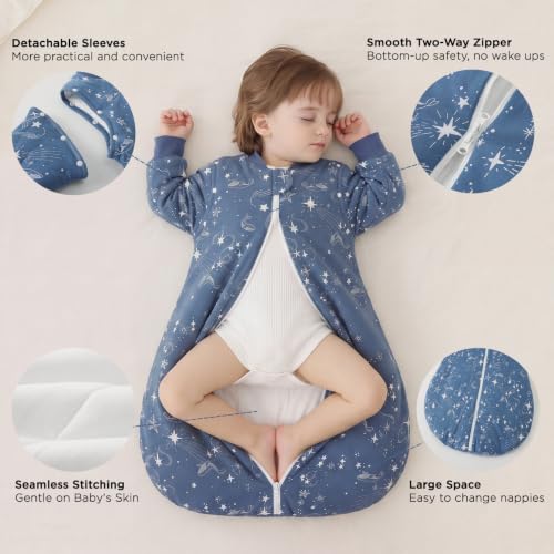 Image of Duomiaomiao 2.5 TOG Baby Sleep Sack 100% Cotton Winter Long Sleeve Baby Wearable Blanket, Super Warm Quilted Comfy Toddler Sleeping Sack