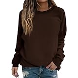  Damenmode Sale Damen Pollover Pullover Weihnachten Damen Damen Einfarbig Oversize Rundhals Pulli Athletic Fitness Sweatshirt Ohne Kapuze Langarmshirt Weisser Pullover Damen XL (Kaffee, XXL)