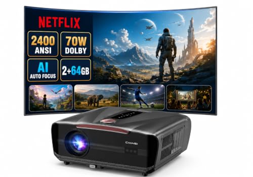 Image of UHD 4K Smart Outdoor Movie Projector 2400 ANSI, Official Netflix, Daylight Home Theater Projector, 70W Dolby Audio, AI Auto Focus, WiFi and Bluetooth, HDMI eArc Low Latency for Gaming