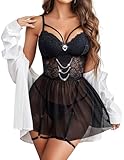 Avidlove Babydoll Lingerie Set Womens Lace Chemise Sleepwear Teddy Push Up Lingerie Sexy Outfits (Black, Medium)