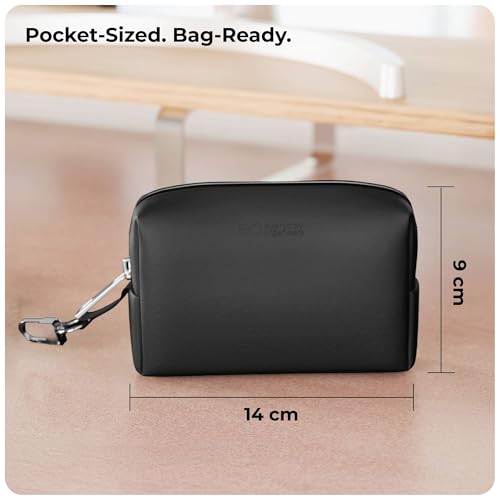 Image of eo Tech Organizer Pouch for Travel | Cable Organiser Bag for Charger, Laptop Accessories, Gadget, Electronics, Power Bank, Toiletry & Personal Care Storage Case (Black, Mini Tech Pouch)