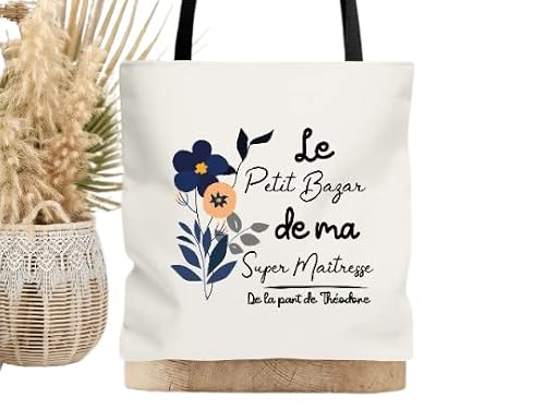 Tote bag personnalisable "le petit bazar bleur bleu" | Cadeau maîtresse atsem nounou | Cadeau fin d'année personnalisé