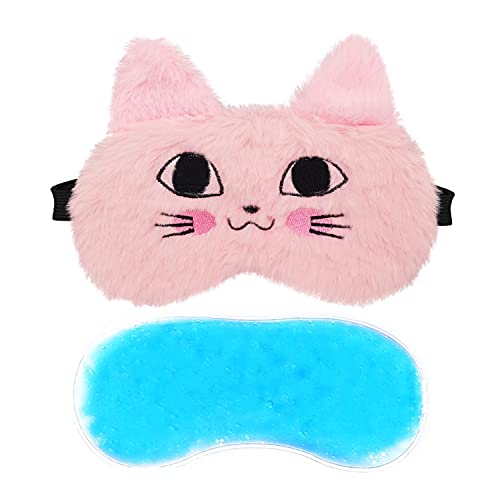 Image of Jenna Sleeping Eye Mask for Sleeping for Women Sleep Mask Blind Fold Eye Cover for Sleep Soft Plush Frog Eye Mask for Kids and Adults Eyemask Lightweight & Durable (FurTomcatPink-Gel)