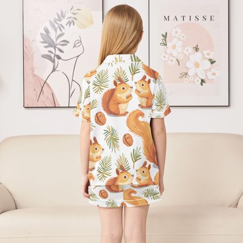ALAZA Cute Squirrel Pine Nut Pajamas Satin Pajama Set Short Sleeve Button Down Sleepwear4