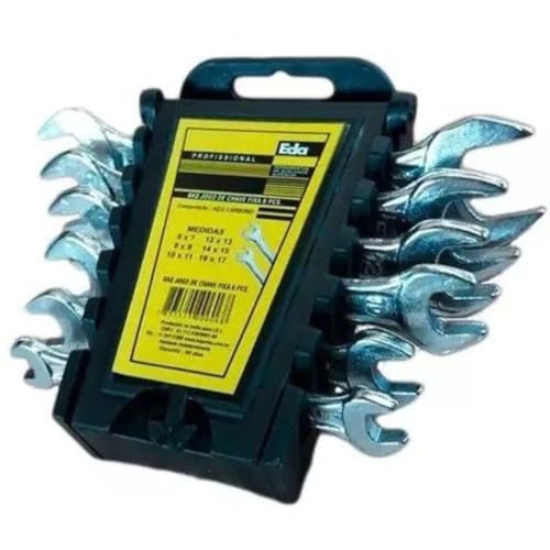 Jogo Chaves Fixas Chave De Boca Profissional 6 Pçs 6 A 17 Mm Aço Cromo Vanadio