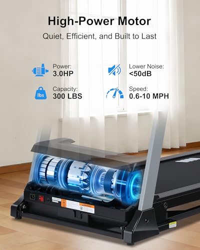 Image of HUAGEED Treadmills for Home, 15-Level Auto Incline, 17.32 inch Wide Belt, 3.0HP, 0.6-10 MPH, 300 lb Capacity Folding Running Machine, 40 Preset Programs