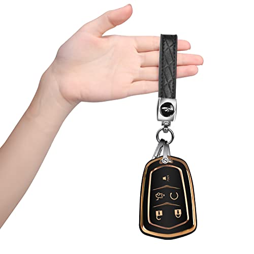 Mild East For Cadillac Key Fob Cover With Keychain Tpu Protector Suitable For Cadillac Escalade Cts Srx Xt5 Ats Sts Ct6 Key Shell Case Holder (Black) #TOP6