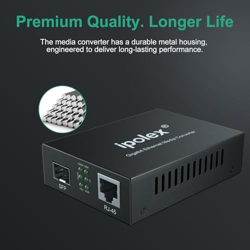 Image of ipolex Gigabit Single-Mode LC Fiber to Ethernet Media Converter, with A SFP ZX Module, 1310nm, SMF, up to 80-KM, 1.25G Fiber to Copper Media Converter, 1000Base-ZX to 10 /100 /1000Base-TX