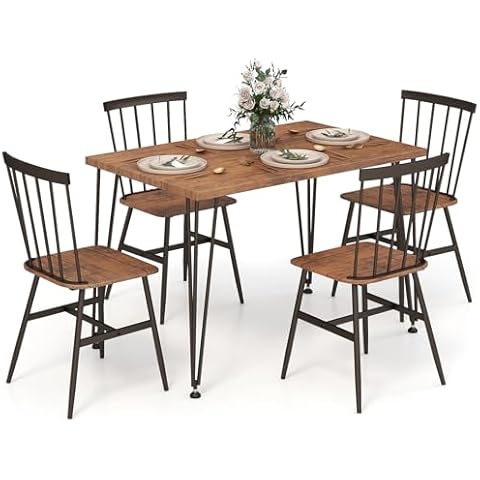 COSTWAY 5 Piece Walnut Dining Table Set Cover