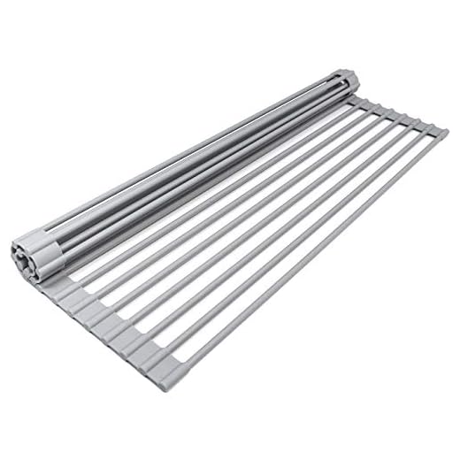 Sorbus Roll-Up Dish Drying Rack [Large 20.5'' X 13"] Over The Sink Drying Mat,- Multipurpose Dish Drainer - Fruits and Vegetable Rinser - Durable Silicone Covered Stainless Steel (Warm Gray)