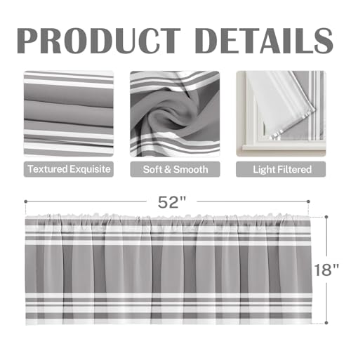 Emvency 4 Pack Valances Window Treatments, Striped Grey Geometric Modern Minimalist Drapes Adjustable Curtain for Windows Living Room Kitchen Over Sink, 52x18 Inch Rod Pocket Valances by Emvency - Used condition - Image 3